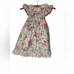 Vtg Jayne Avery Boston Ma floral eyelet sundress sz 3T made USA Pink green